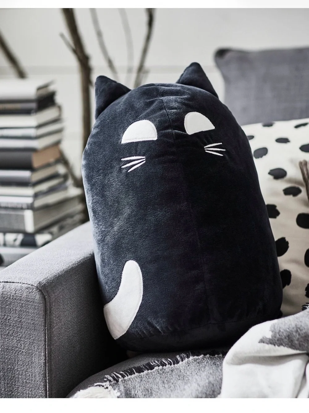 IKEA Kustfyr Black Cat Halloween Pillow 17” Soft Plush Toy